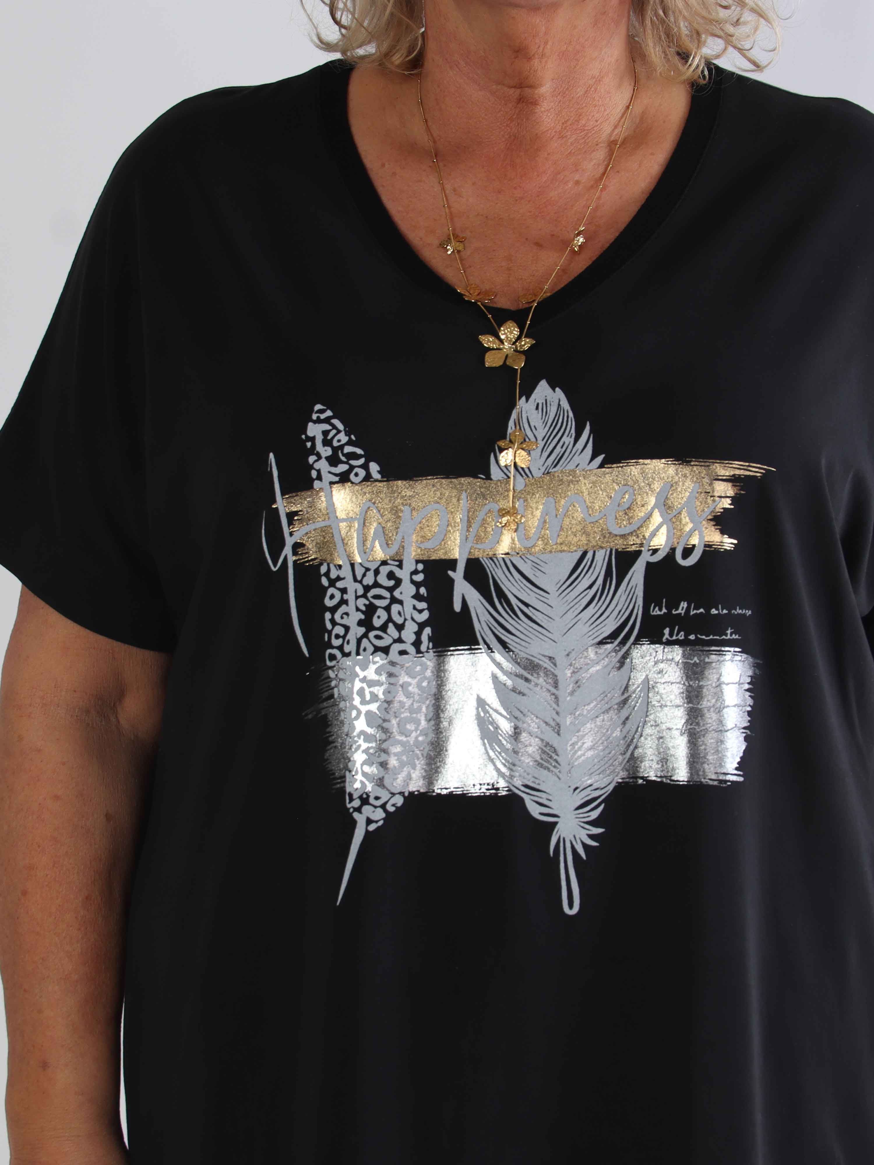 Alana - Plus size t-shirtkjole i bomuld med fejrmotiver foran